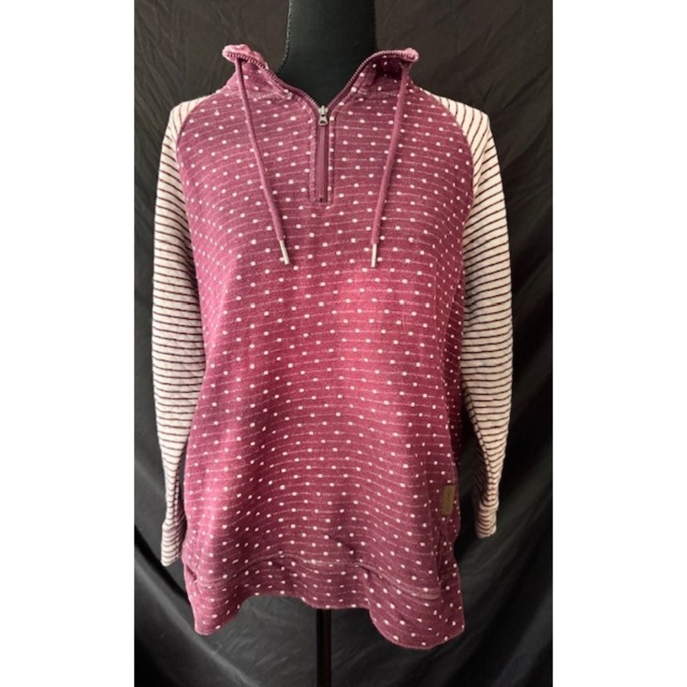 Maurices Womens Burgundy Polka Dot Striped Quarter Zip Hoodie Pullover Large